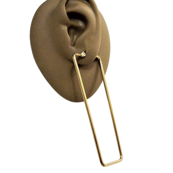 3 Inch 78mm Hoop Gold Tone Pierced Post Earrings - Picture 3 of 5